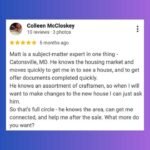 image of a google review of Matt Totaro Catonsville Maryland real estate agent
