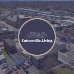 Catonsville Living real estate logo aerial image of main street